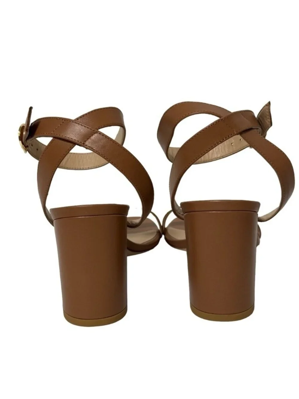 Stuart Weitzman Nearlybare Sandals-Sz 10-Tan Brown Block Heel Leather NEW IN BOX